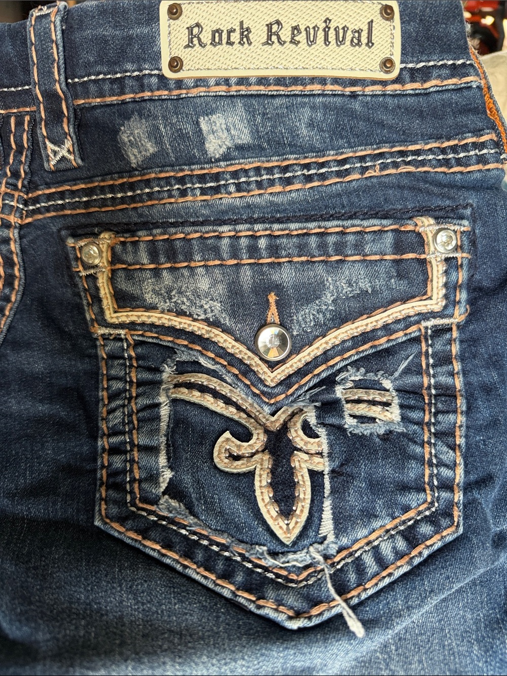 Rock Revival Women's Dark Blue Denim Crop Jeans with Embroidered Back Pocket